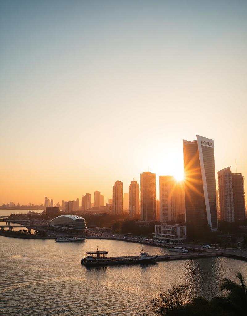 Vue aérienne d'Abidjan au coucher du soleil, Côte d'Ivoire